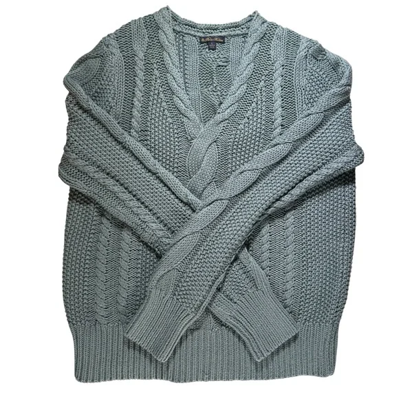 Brooks Brothers 100% cotton cable knit sweater luxe soft heavyweight blue $198 - Picture 5 of 9